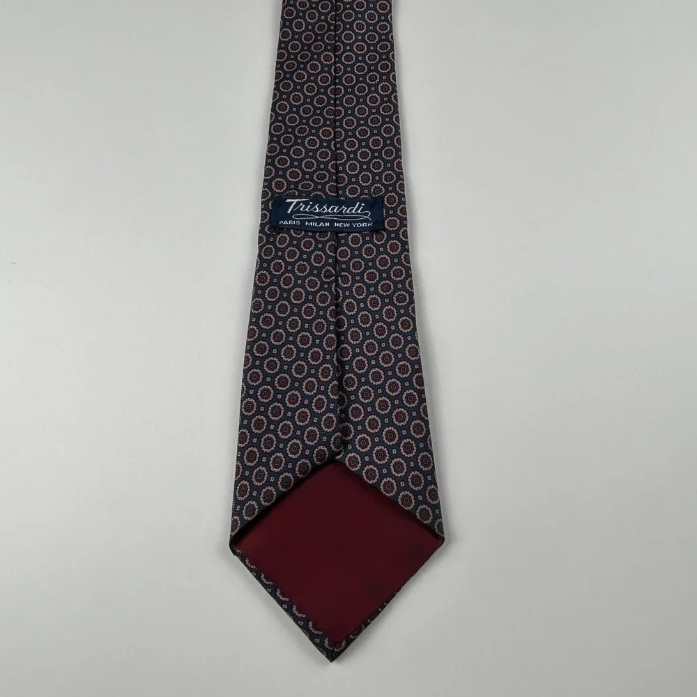 Vintage‎ Trissardi Navy Maroon Geometric Medallion Silk Tie